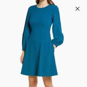 Eliza J Teal Long Sleeve A-Line Dress Size 4 NWT